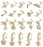 20Pcs 20G Dangle Nose Ring L Shaped Dangling Nose Stud for Women Stainless St...