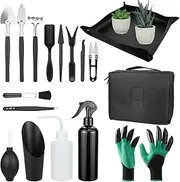 Mini Garden Tools Set, 17PCS Succulent Tools Set with Waterproof Bag, Indoor Terrarium Kit Tools, Planting Hand Tools Set for Miniature Cactus Bonsai Garden Plant Care