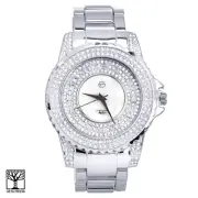 Techno Pave Heavy Bling Men's Silver Plated Iced CZ Metal Band Watches WM 8661 S