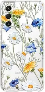 [CrazyLemon] for Samsung Galaxy S20 Case Clear Silicone Cute Aesthetic Floral Design for Women Girls Transparent Ultra Thin Slim Soft TPU Shockproof Protective Case - White Daisy Yellow Blue Flowers