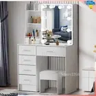 Dressing Table Makeup Desk Vanity Set White LED Mirror Drawers Stool for Bedroom