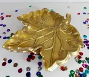 Appetizer Plates Matte Gold Metal Maple Leaf Shape Set 3