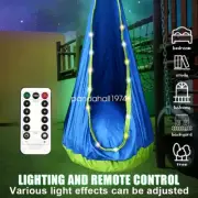 Hanging Hammock Pod Swing with LED Lights for Kids Bedroom Indoor Outdoor Blue