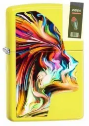 Zippo 29083 colorful head neon yellow finish full size Lighter + FLINT PACK