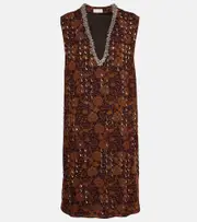 [Dries Van Noten] Dries Van Noten Floral embellished georgette midi dress AU 10 brown