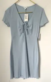 NWT BP Nordstrom Blue Tie Front Lettuce Edge Fitted Mini Dress Women’s Medium