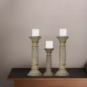 Handmade Eco-Friendly Gray Wash Mango Wood Set Of Three Pillar Candle Holder BBH