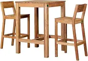 LUXI 3-Piece Teak Dining Table Set, High Bar Table and Chairs Set for Garden Patio, Nook Bistro, Small Place Apartment