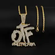 Luxurious Ice Crystal Zirconia Letters Otf Letter Pendant Necklace for Men and W