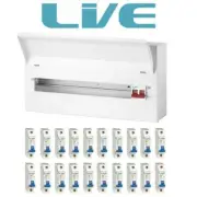 Live Electrical 100A 20 Usable Way Metal Clad Consumer Unit + 20 MCB's