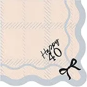 Happy 40th Birthday Paper Party Napkins – Elegant Black Bow Design – 40th Birthday Tableware & Decorations – Pack of 12
