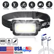 LED COB Headlamp USB Rechargeable Headlight Torch Work Light Bar Head Band Lamp