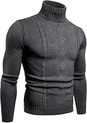 [JEShifangjiusu] Men's Slim Fit Turtleneck Sweater Casual Twisted Knitted Pullover Sweaters Winter Warm Long Sleeve Pullover
