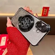 Roemary Magnetic Stand Case for iPhone 15,for iPhone 15 Case with Funny Rotating Art,Glitter Folding Bracket Kickstand iPhone 15 Case with Camera Protector(Black)