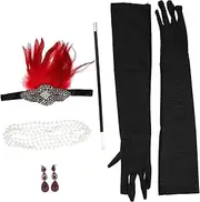 [LIFKOME] 3 Sets Halloween Cosplay Gloves Necklace Plumage Hairband Earrings Stems Elegant Party Accessory Kit