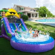 8M Commercial Giant PVC Inflatable Dual Water Slides Bounce House Large Pool 4M