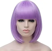 Short Light Purple Wigs for Women, Lavender Purple Bob Hair Wig with Bangs, Natural Fashion Synthetic Full Wig, Cute Colored Wigs for Daily Party Cosplay Halloween (Purple)