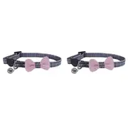 2x Rosewood Designer Bow Dogtooth Adjustable Quick Release Buckle Cat Collar PNK