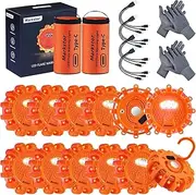 12 Pack LED Road Flare Rechargeable,9 Flash Modes Emergency Car Kit,Roadside Safety Disc Flares Kit With Magnetic Base for Vehicle or Truck, 3 in 1 USB Cable Included ,Orange