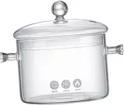 OKUMEYR Glass Soup Maker Stew Pot Handle 14cm 1350ml Non-Stick Easy Clean for Chicken Mushroom Instant Noodles