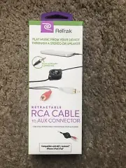 Retrak Retractable 3.5mm to RCA CABLE Home Stereo Audio Cable 5ft 1.5m