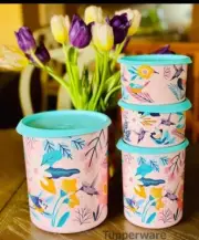 BRAND NEW TUPPERWARE BLUSHING MEADOW ONE TOUCH® CANISTER SET