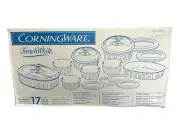 CORNINGWARE FRENCH WHITE 17 PIECE STONEWARE COOKWARE SET NEW IN BOX 2002