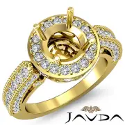 Diamond Engagement Halo Pave Milgrain Ring 1Ct 18k Yellow Gold Round Semi Mount