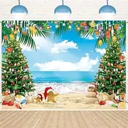 July Christmas Backdrop 8x6FT Summer Beach Christmas Tree Decoration Photography Background Tropical Hawaiian Party Supplies Photo Props