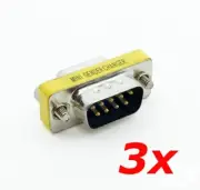 3 Pack - DB9 D-SUB 9-Pin RS232 Serial Male to Female Port Saver Coupler Adapter