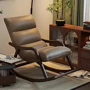 KCTOT Rocking Chair, Solid Wood Lounge Chair, New Chinese Lazy Glider Chair, Three-Level Adjustable Backrest, for Living Room Bedroom Nursery(Brown)