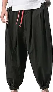 [JEShifangjiusu] Men's Harem Capri Pants Lightweight Loose Drawstring Elastic Waist Pants Summer Casual Beach Yoga Trousers