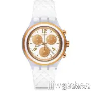 New Swatch Irony ELEROSE White Silicone Chronograph Watch 43mm SVCK1006 $165