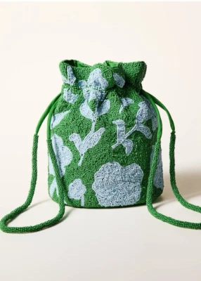 BNWT Beaded Rose Drawstring Bucket Bag - Kate Spade new york x Target Green/Blue