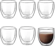Double Walled Espresso Cups Set of 6, 2.7oz Clear Expresso Coffee Mugs, Glass Espresso Shot Cup Set, Double Wall Glasses for Latte Cappuccino Cocoa Milk Cafe Juice Tea, 80ML