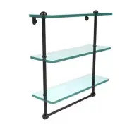 Allied Brass Bathroom Shelf 16" x 18" x 5" 3-Tier Clear Glass w/ Towel Bar Clear