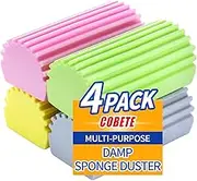 Damp Clean Duster Sponge,4pack Magic Sponge Eraser,Reusable Damp Dusting Sponge Household Cleaning for Blinds, Glass, Baseboards,Radiators,Window Track Grooves(Multi Color)