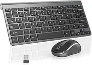 Compact Wireless Keyboard Mouse Combo, Mini Portable Travel Keyboard and Silent Mouse Set with USB Receiver, Quiet Click, Small Size, Adjustable 2400 DPI for Computer, Laptop, PC, Windows, Mac