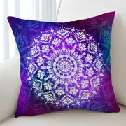 White Royal Floral Mandala over Purple Cushion Cover