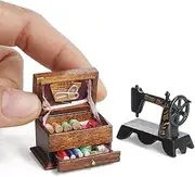 Odoria Dollhouse Sewing Kit Miniature - 1/12 Scale Sewing Thread Box - Mini Sewing Machine Metal Vintage Retro