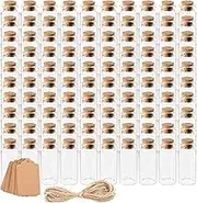 Kingrol 100 Pack 10ml Glass Bottles with Cork Stoppers, Mini Bottle with Personalized Label Tags and String for Arts Crafts Projects, Decoration, Party Favors