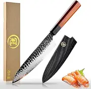 Chef Knife 8-Inch Handmade Forged Pro Japanese Sharp AUS10 High Carbon 3-layer Steel Kitchen Meat Vegetable Sushi Gyuto Cutting Cleaver Kitchen Chef Knife[Gift Box &Wooden Sheath]–Wooden Handle