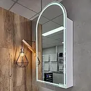 Arch LED Shaving Cabinet Mirror, 50cm x 100cm, Frameless, 3-Colour Adjustable Temperature, Soft Close, Dimmable Light, Antifog/Demister, Semi-Recessable