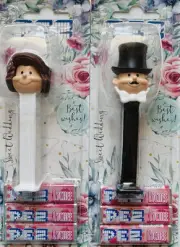 BRIDE (Brown Hair) & MUSTACHE GROOM - PEZ Dispensers - Cake Toppers-Collectibles