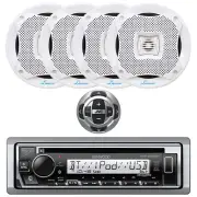 Single DIN Marine Bluetooth CD Receiver w/Wired Remote, 4x 6.5" 400W Speakers