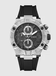 GUESS Silver Ignite Black Silicone Watch