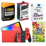 Nintendo Switch OLED Mario RED Edition + New Super Mario Bros. U + Accessory Kit