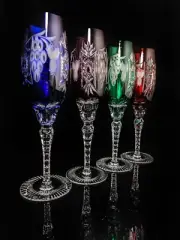Ajka Marsala Colored Crystal Champagne Flutes 9" Tall Set of 4