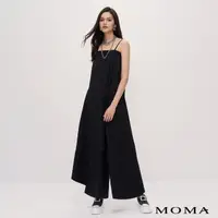 在飛比找momo購物網優惠-【MOMA】休閒素面吊帶寬褲(黑色)
