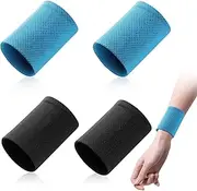 4 Pack Sweat Wristbands Set, Elastic Wrist Bands Ice Silk Material Reusable, Sweat Bbands Wristbands Refreshing Moisture Wicking, for Men and Women Running Gym Sports Tennis Basketball